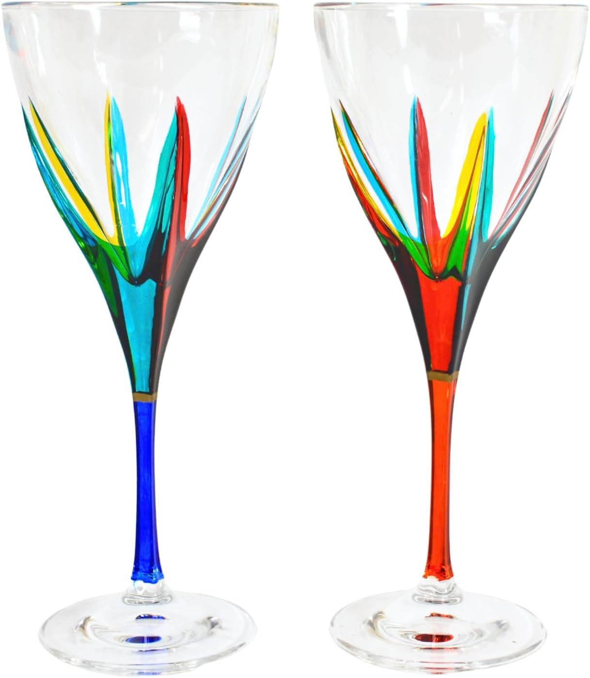 Crystal Italian Wine Glasses, Set of 2, Fusion, 8 OZ Glasses, Colorful Stems, Luxury Crystal Glassware Wine Goblets, Unique and Modern Wine Glasses, Great for Red or White, Unique Gift, Made In Italy