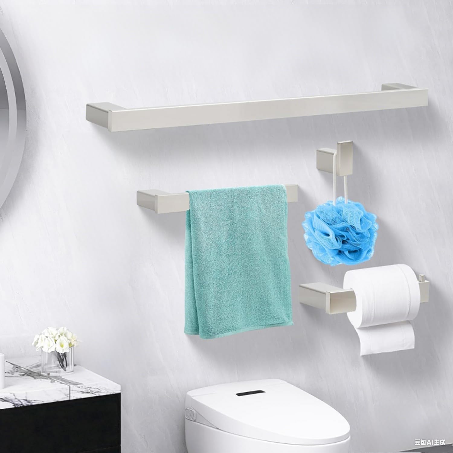 Klabb 4-Piece Metallic Silver Bathroom Hardware Set, 24 Inch SUS304 Stainless Steel Towel Bar Set with Toilet Paper Holder, Robe Hook & Towel Rack – Wall Mounted Rustproof Bath Accessories