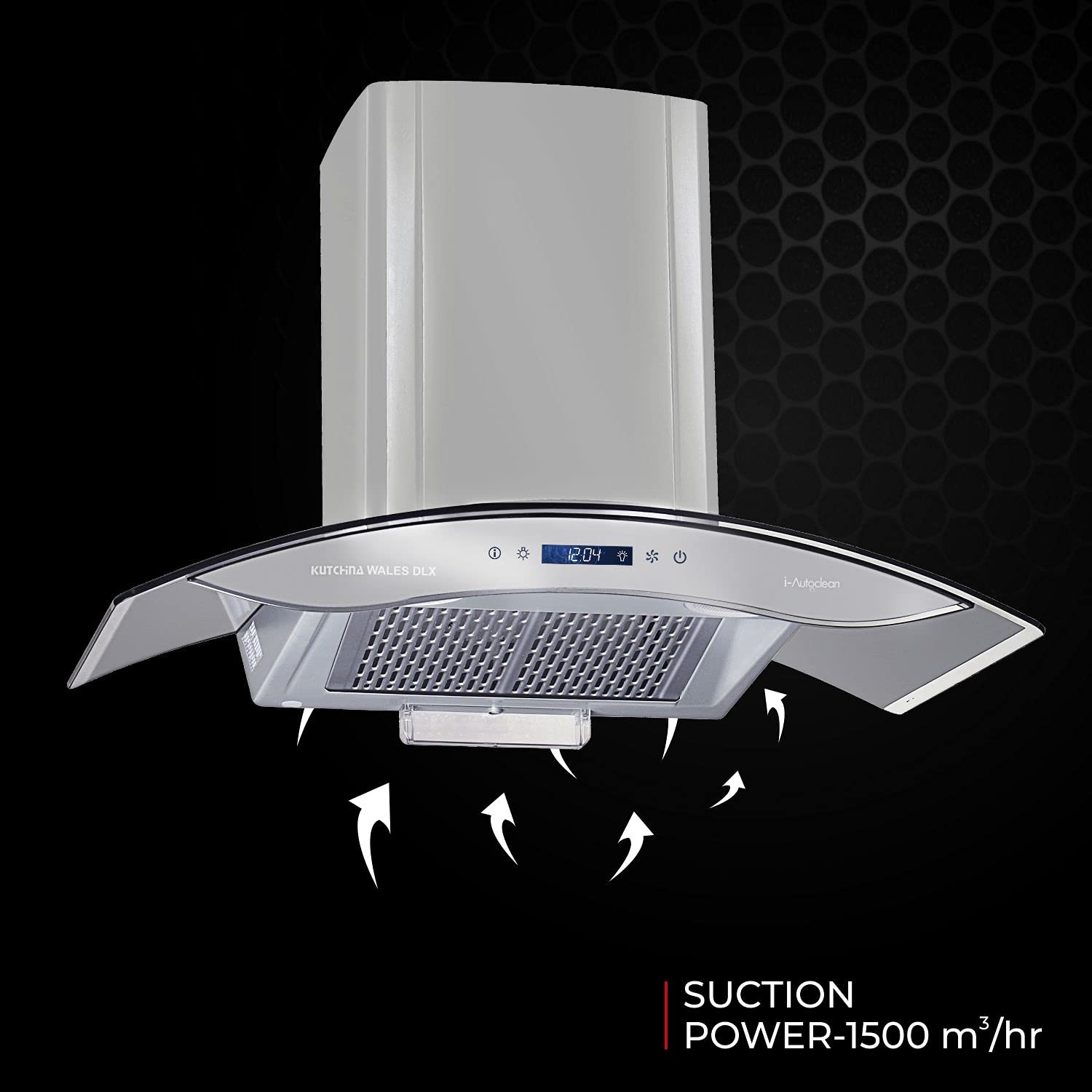 KUTCHINA Wales Dlx 90 Chimney Features: Filterless, iAutoclean, LED Panel, Oil Collector