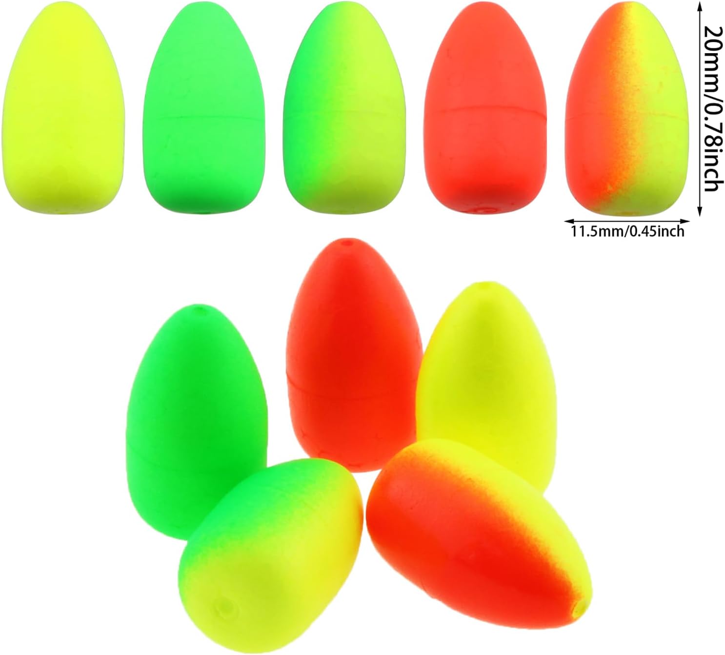 heyous 60PCS Oval Foam Floats Bullet Fishing Surf Rig Snell Floats Spinner Pompano Rigs Oval Fly Fishing Strike Indicators for Trout Catfish Walleye, Mixed Color