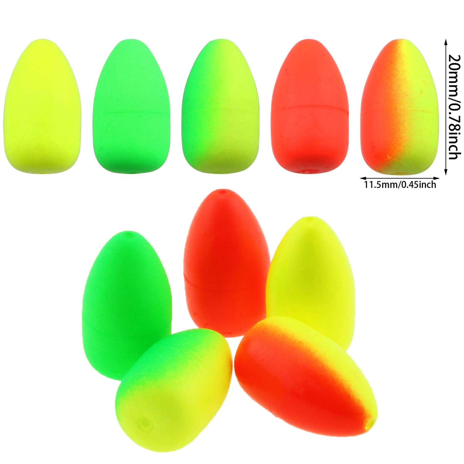 heyous 60PCS Oval Foam Floats Bullet Fishing Surf Rig Snell Floats Spinner Pompano Rigs Oval Fly Fishing Strike Indicators for Trout Catfish Walleye, Mixed Color