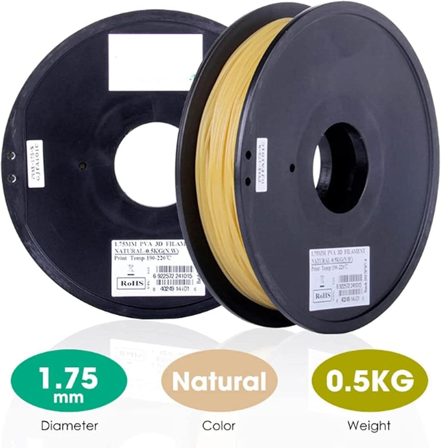 Wasserlösliches PVA-Filament 1,75 mm, 3D-Druckerfilament PVA, 0,5-kg-Spule, 3D-Druckfilament für 3D-Drucker, Stützmaterialien für 3D-Drucker, Natur