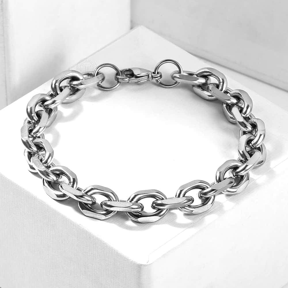 Trendsmax Unisex Oval Rolo Cable Chain Link Stainless Steel Bracelet Silver Tone 7-11 Inch - Image 5