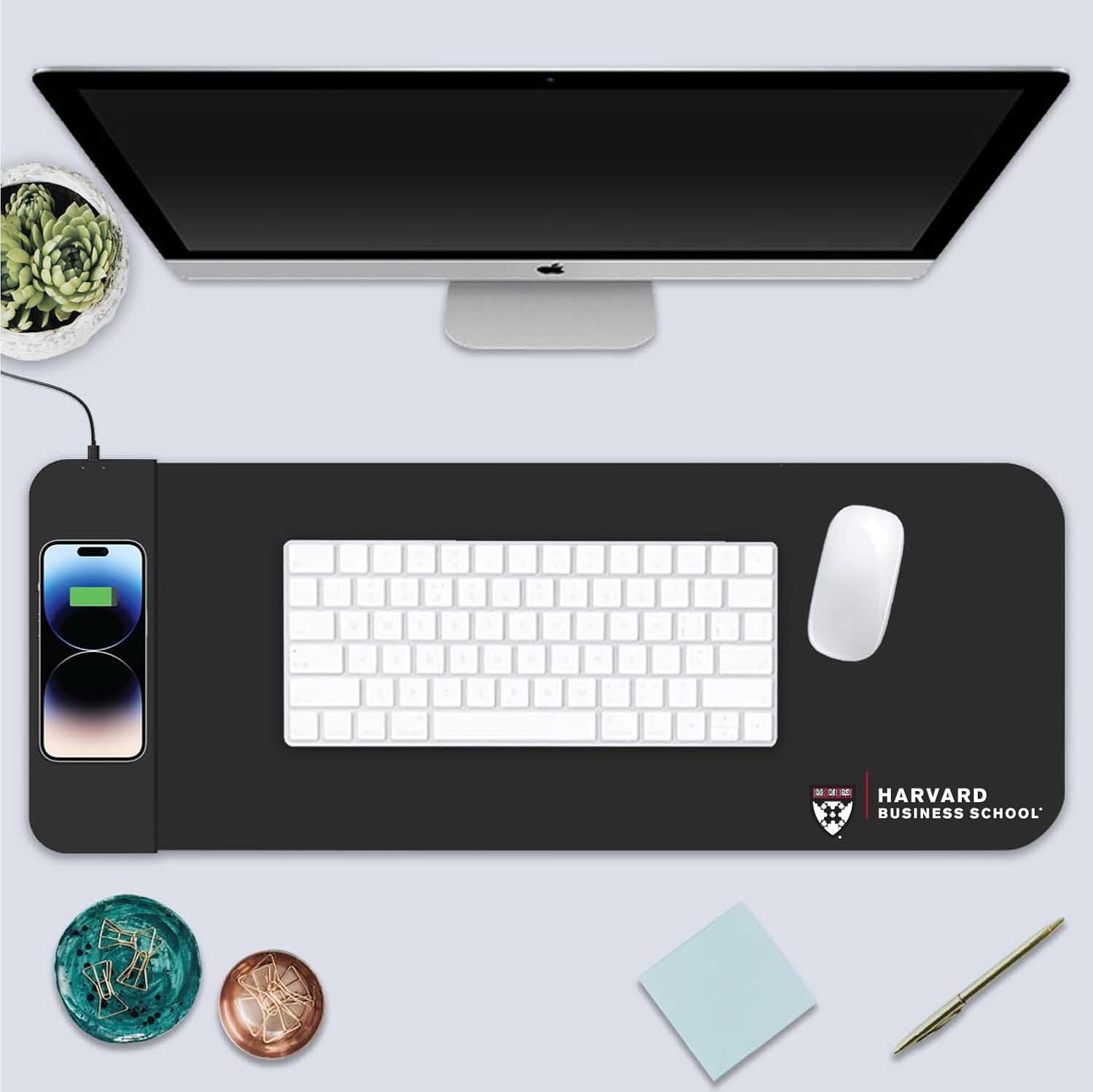 OTM Essentials Harvard Business School Classic Wireless Charging Cloth Desk Mat, Durable Office Supplies, Non-Slip Base, Quick Charging Wireless Desk Pad, Black image 2