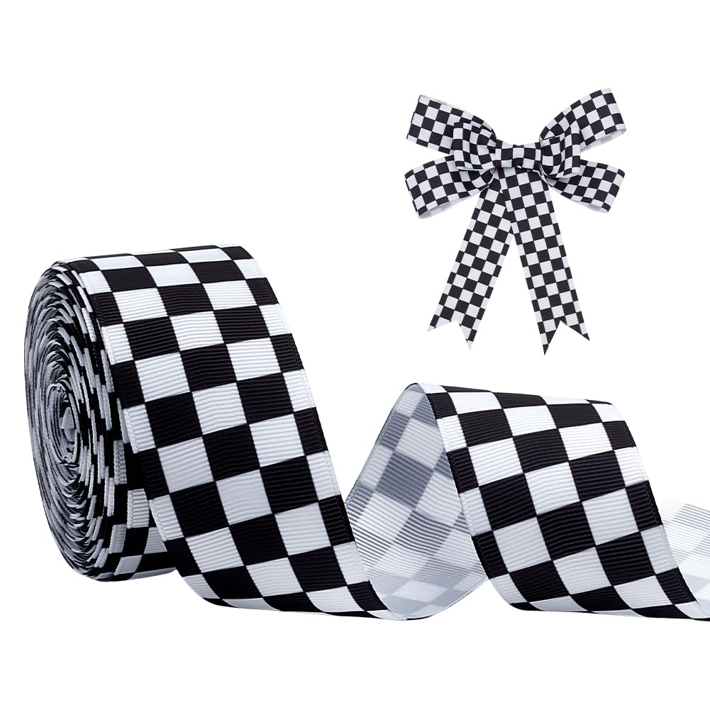 Ruban gros-grain à carreaux noir et blanc 3,8 cm x 10m pour décoration et loisirs créatifs