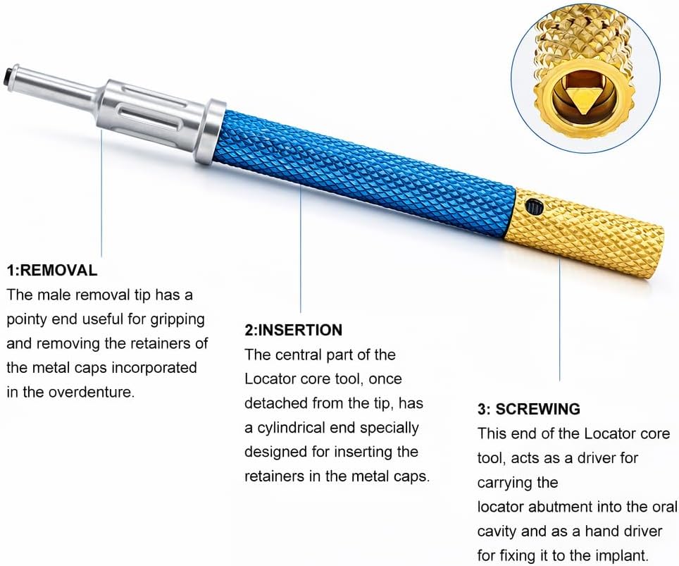 Upgraded Locator Core Tool with 303 Stainless Steel for Retaining Cap Insertion and Removal