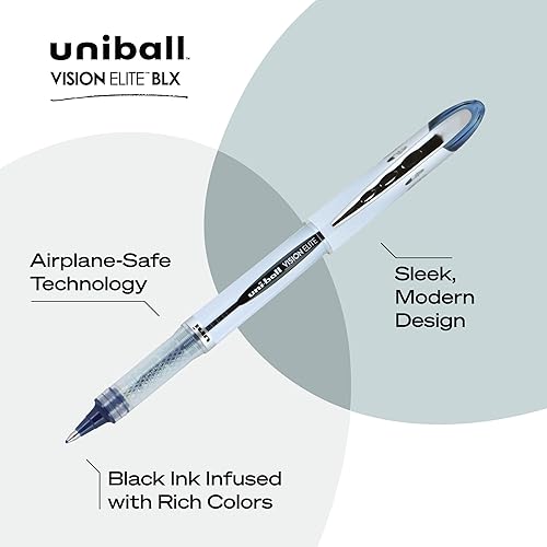 Miniatura 3 de Uni-ball Vision Elite BLX - Bolígrafos Roller de punta redonda gruesa (0.8mm), tinta azul BLX, paquete de 4 unidades