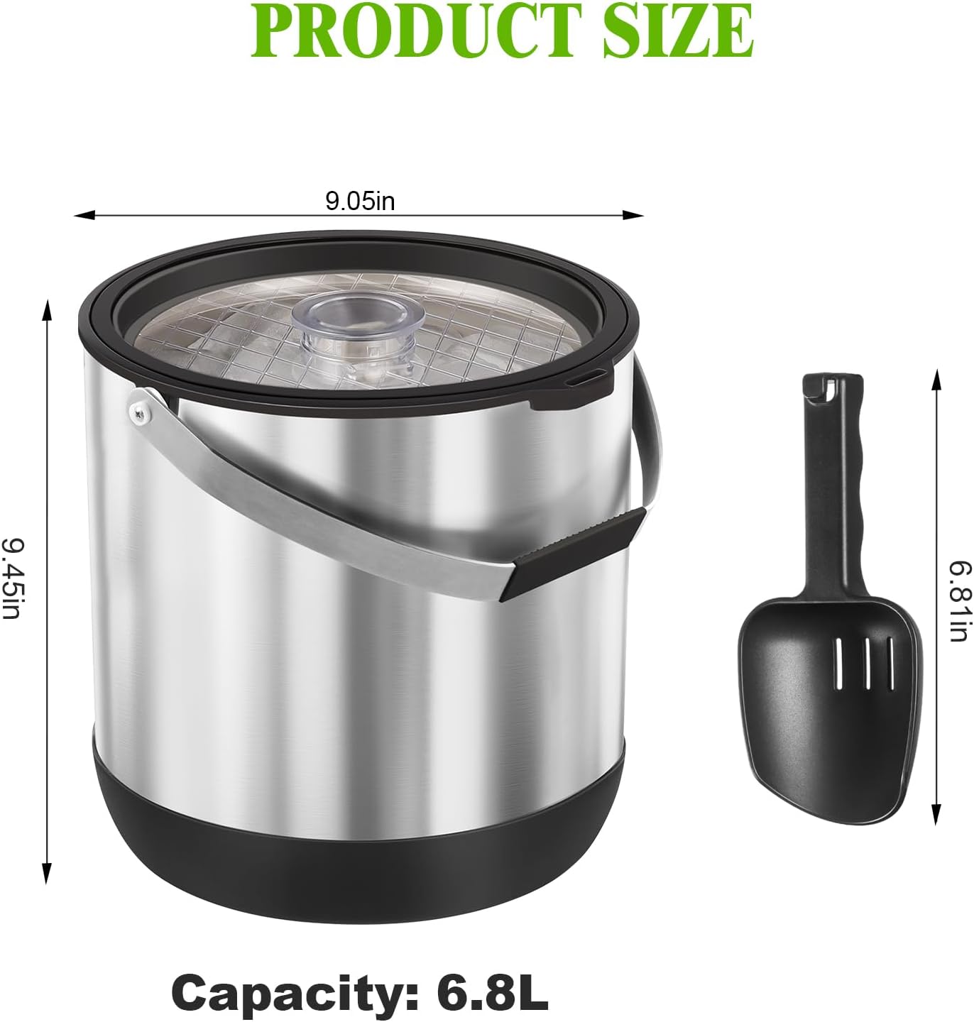 7QT/6.8L Large Insulated Ice Bucket for Parties, Double-Wall Beverage Bucket with Scoop & Lid,Keeps Champagne, Wine, Beer Chill for Parties (Black) - Image 5