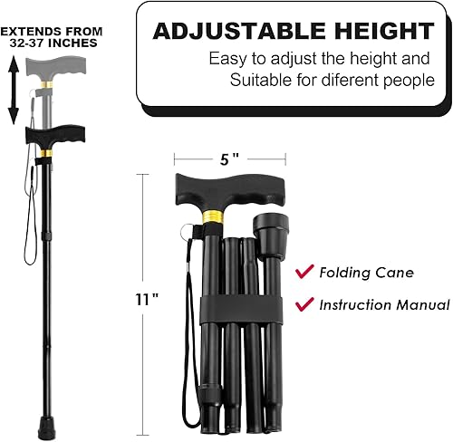 Miniatura 2 de Walking Cane ANCKNE Cane for Woman  Lightweight, 5-Level Height Adjustable and Aluminum Folding Canes for Seniors  Ergonomic Wheeled Handle