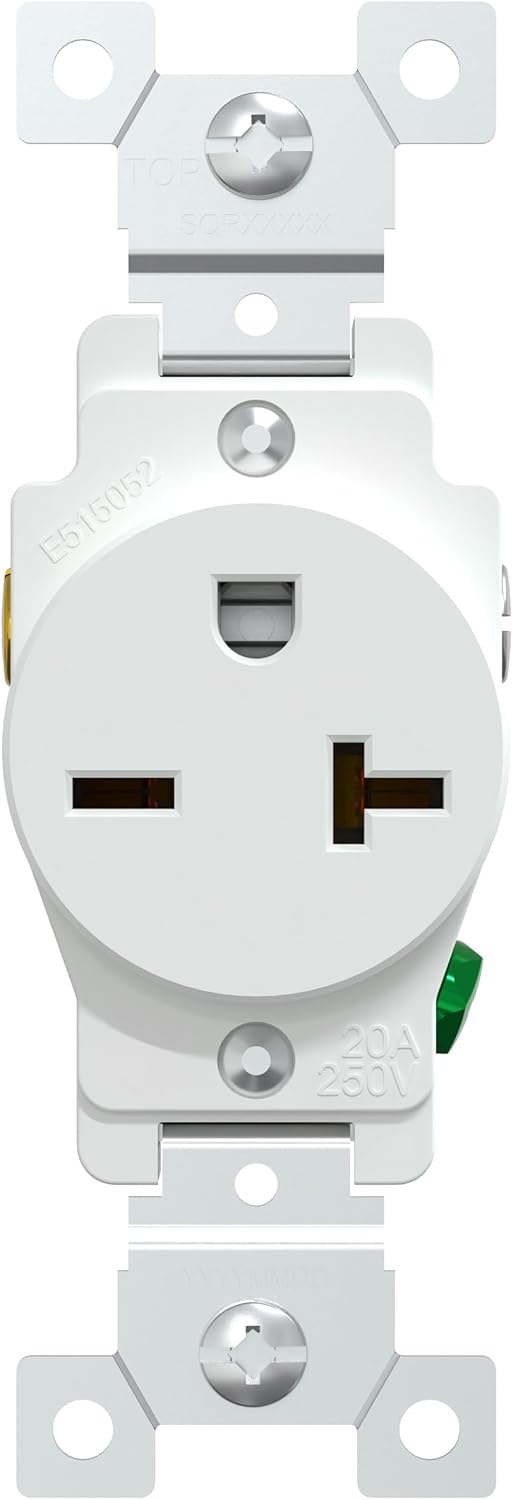Square D by Schneider Electric X Series 20A 250V Single Socket Electrical Outlet for Residential Use for New Construction or Renovations, Straight Blade Receptacle, SQR42205WH, Matte White