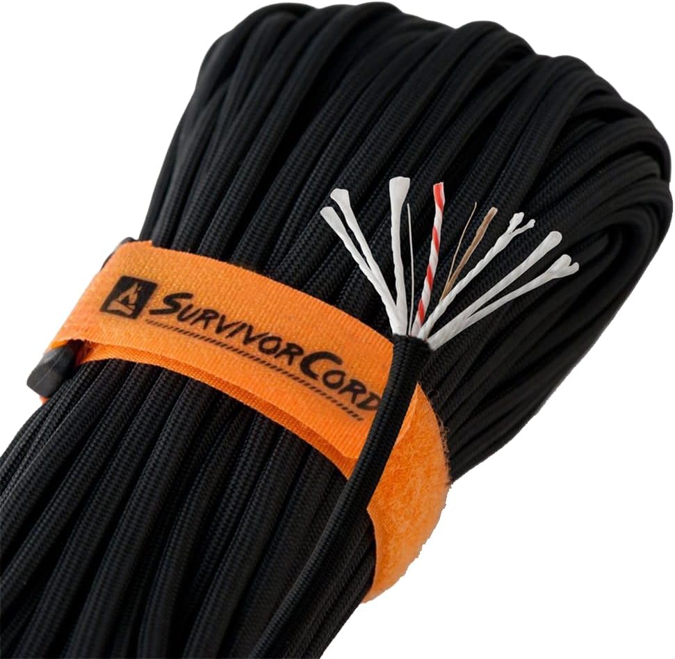 TITAN Survival Patented Paracord 550 - 25ft, 100ft, 500ft & Color Options - 620LB Strength Survival Paracord Military Spec with 3 Strands - Heavy Duty Hank Cord for Camping & Outdoors with Firestarter
