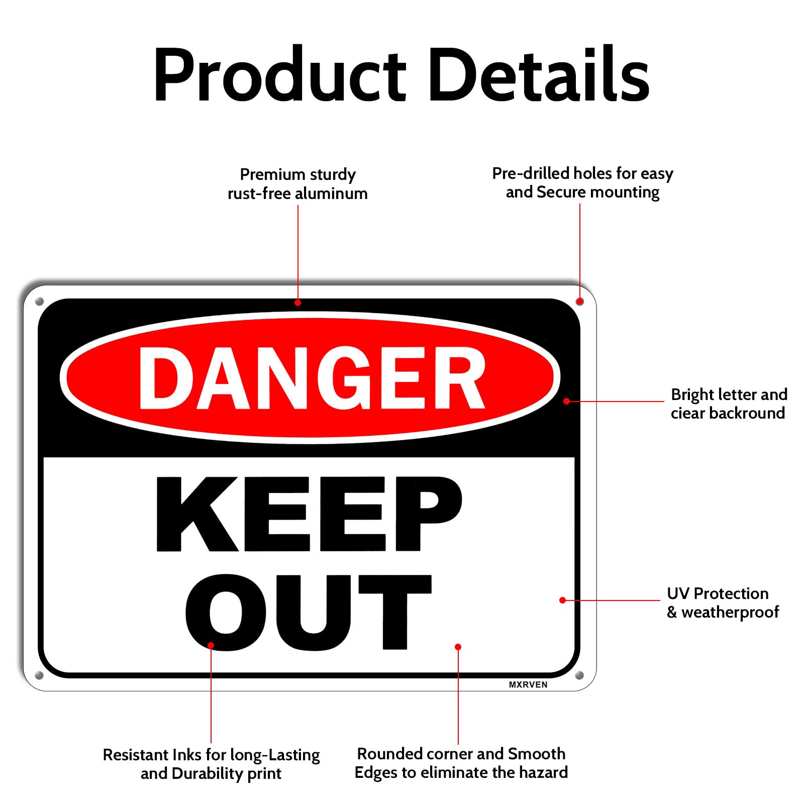 2 Pack Danger Keep Out Sign, 10"x 7" Rust Free Reflective Aluminum Metal Sign, Fade Resistant, Waterproof, Easy to Mount — Amazon image 3