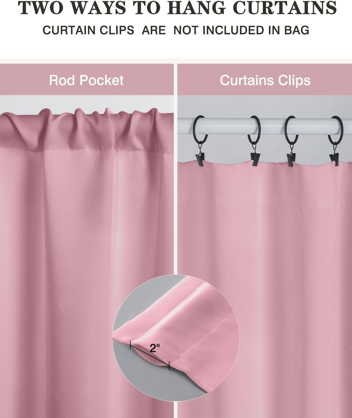 Easy Home 3 Piece Pink Blackout Window Curtain Set with Tiers and Valance Rod Pocket Thermal Privacy Curtain Tiers for Kitchen, Living Room, Bathroom Shades, W27 x L36 Inch, (Pink)