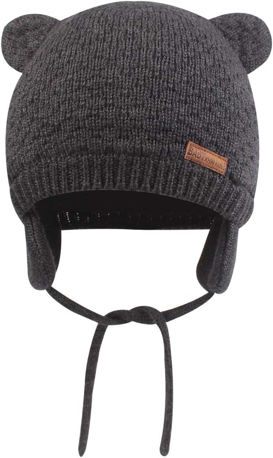BAVST Baby Beanie Hat for Winter with Earfalp Cute Bear Kids Toddler Girls Boys Warm Knit Cap 0-2Years