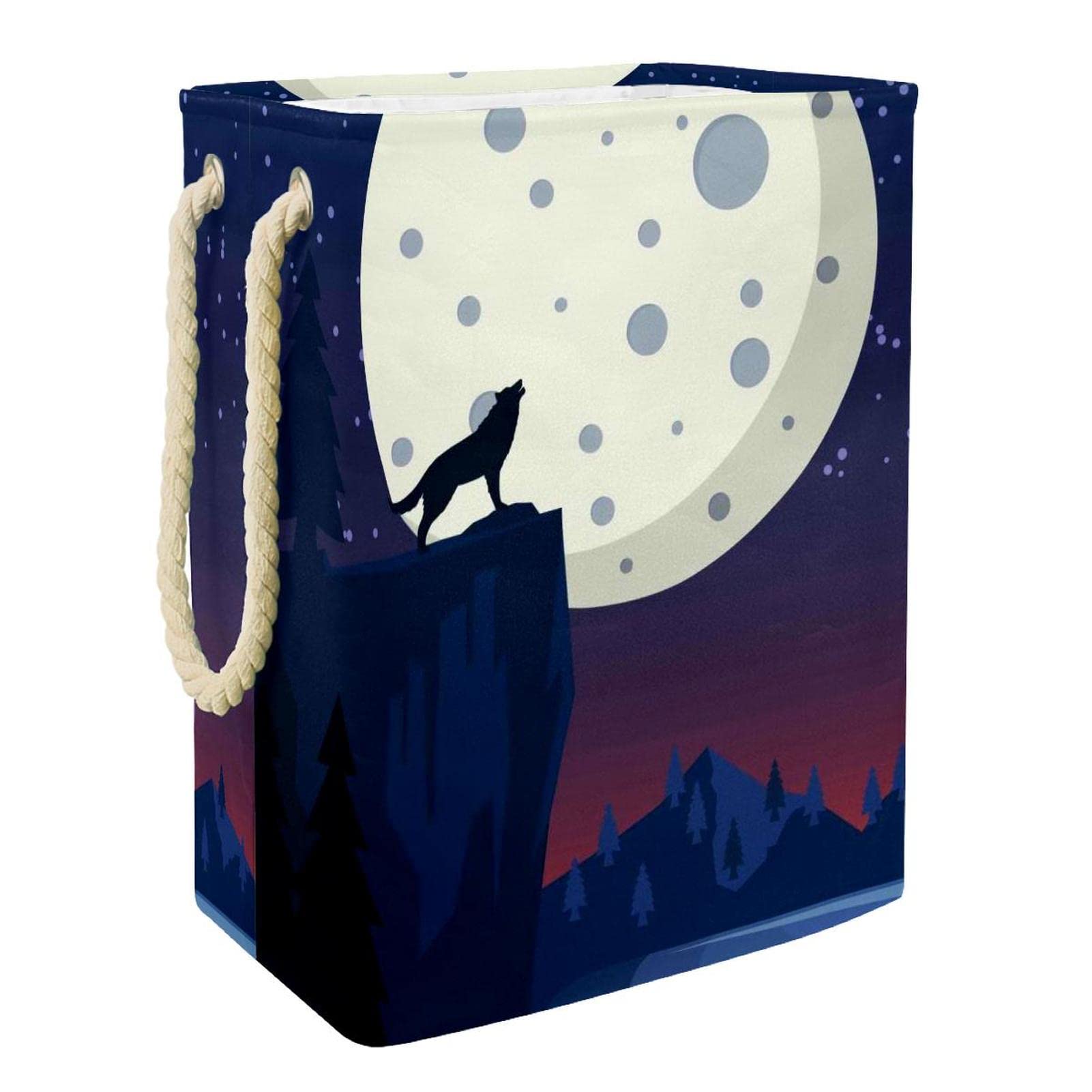 Panier à linge imperméable grand format loup pleine lune anti humidité