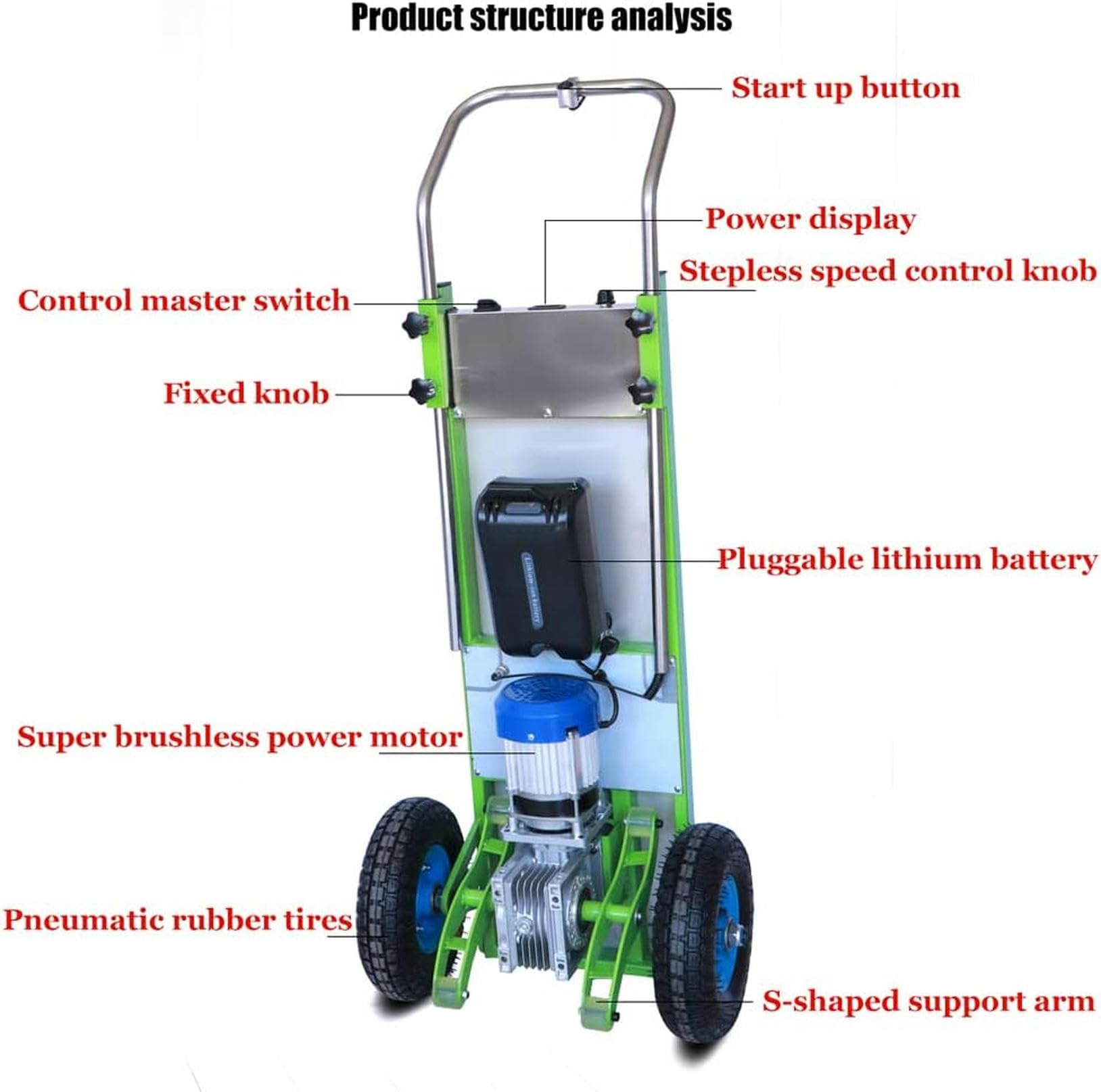 Carrello montascale elettrico, carrello a mano che risparmia manodopera su e giù per le scale con carico 200 kg, carrello facile da usare con motore brushless da 850 W/verde / 48 V / 16 A