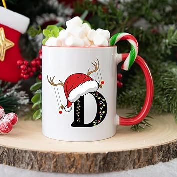 Desi Vastra Half Engineer Santa Cap Letter Alphabet D Printed Ceramic Mug for Christmas|Ceramic Coffee|Coffee Mug|Xmas Gift Christmas Gift for Women,Kids,Colleagues,Family, Friends