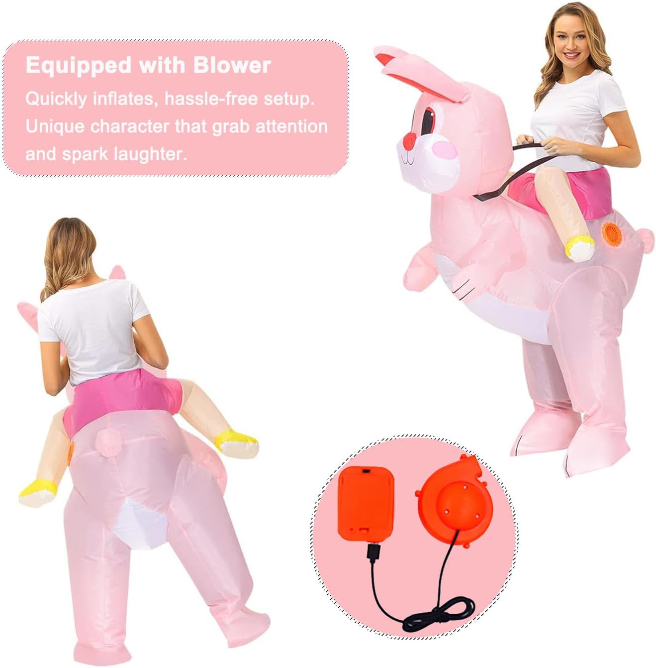 Easter Bunny Inflatable Costume Adult Blow up Ride on Rabbit Suit Mascot Rabbit Costume for Halloween Christmas Fancy Dress