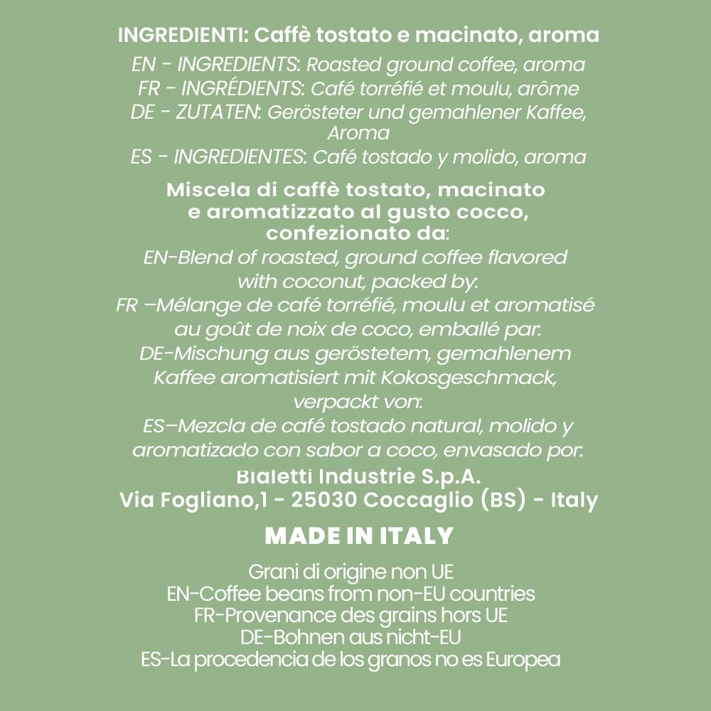 Bialetti Perfetto Moka Caffè Macinato, 1.5 Kg, Gusto Cocco - 6 x 250 g