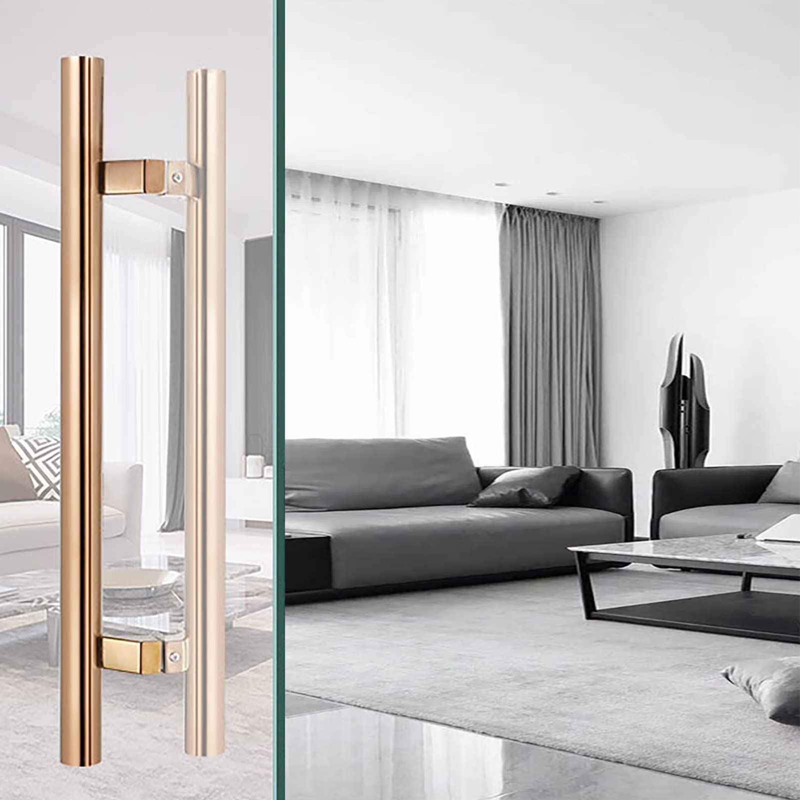 Gthtuhfd Gold Modern H Shape Stainless Steel Door Handle For Indoor Outdoor 80Cm/31.5 Inches Silver Ideal For Cupboard Shops And Bathroom Easy Push Pull Design,-60Cm/23.6