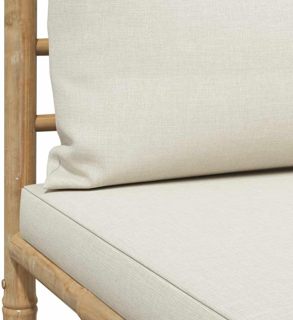 vidaXL Patio Lounge Set - Bamboo Material - 3 Pieces Including Side Table and Footrest - Cream White Cushions - Outdoor Furniture