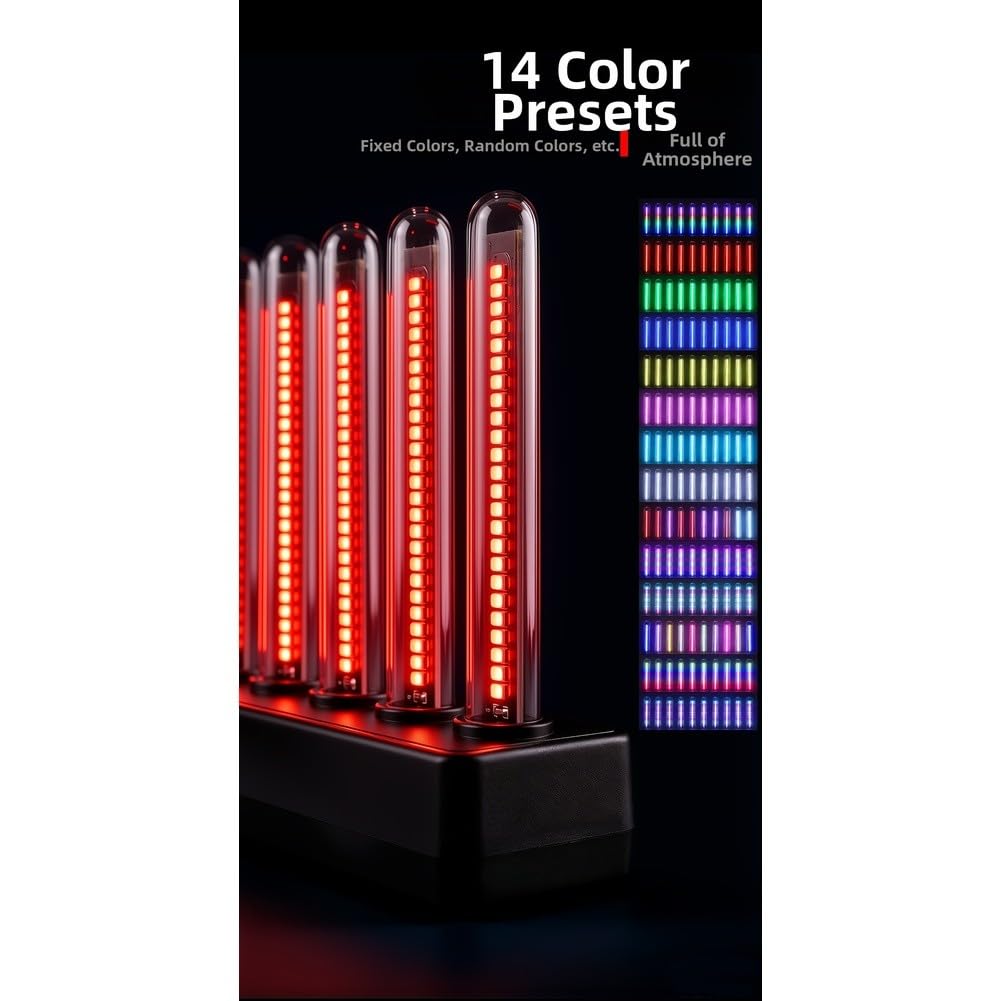 RGB LED Audio Spektrum Licht, 240 LEDs Musik Visualisierer mit Sprachsteuerung, 14 Farbmodi & 8 Anzeigemodi, Helligkeit/Empfindlichkeit einstellbar, USB-C Nachtlicht für Gaming Zimmer