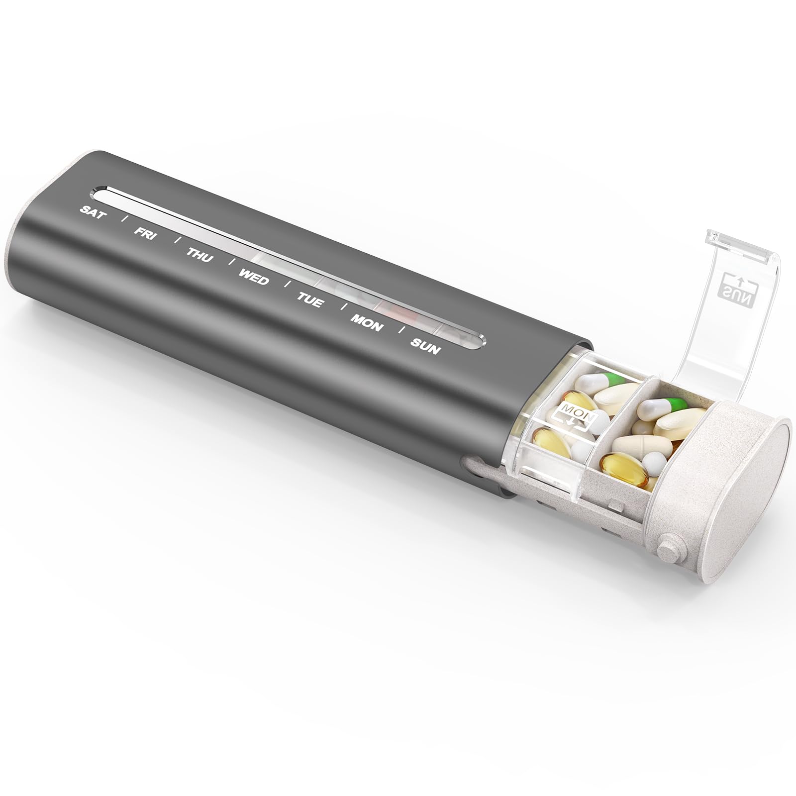 Zannaki Aluminum 7 Day Weekly Pill Organizer, Portable Travel Pill Case with Three Layer Seal, Large Capacity Cute Daily Pill Box, Pill Holder