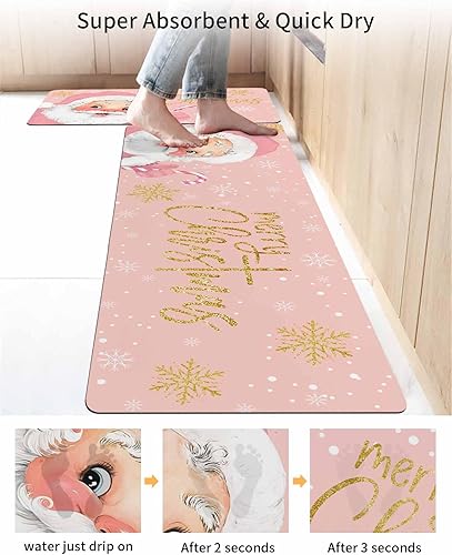 Miniatura 4 de Tapete de baño con Papá Noel rosa para bañera, antideslizante, de secado rápido y absorbente, tierra de diatomeas, para ducha, dormitorio, cocina,