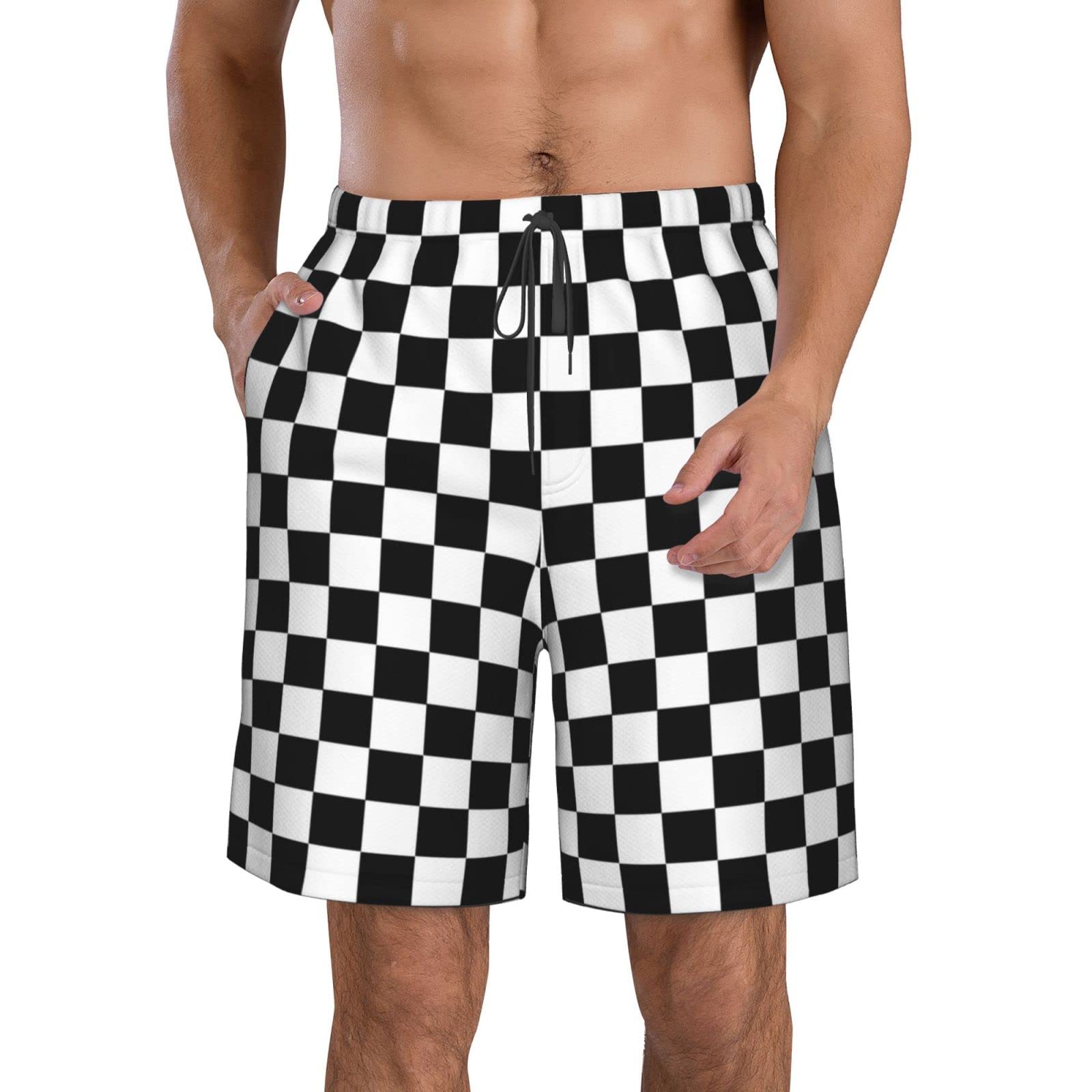 Lsjuee Checkerboard Plaid Mens Quick Dry Swimming Trunks Swim Shorts Summer Bathing Suit Swimwear Beachwear