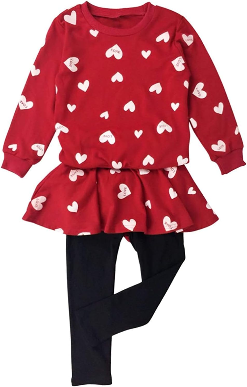 Little Girls Outfits Clothes Toddler Long Sleeve Heart Print Hoodie Shirts Top + Leggings Kids Clothing Set