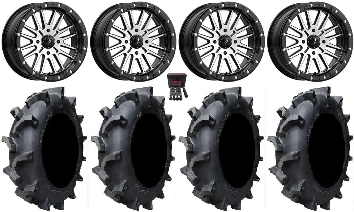 Bundle - 9 Items: MSA Brute Beadlock 18" UTV Wheels 35" Interforce 628 Tires [4x156 Bolt Pattern 12mmx1.5 Lug Kit]