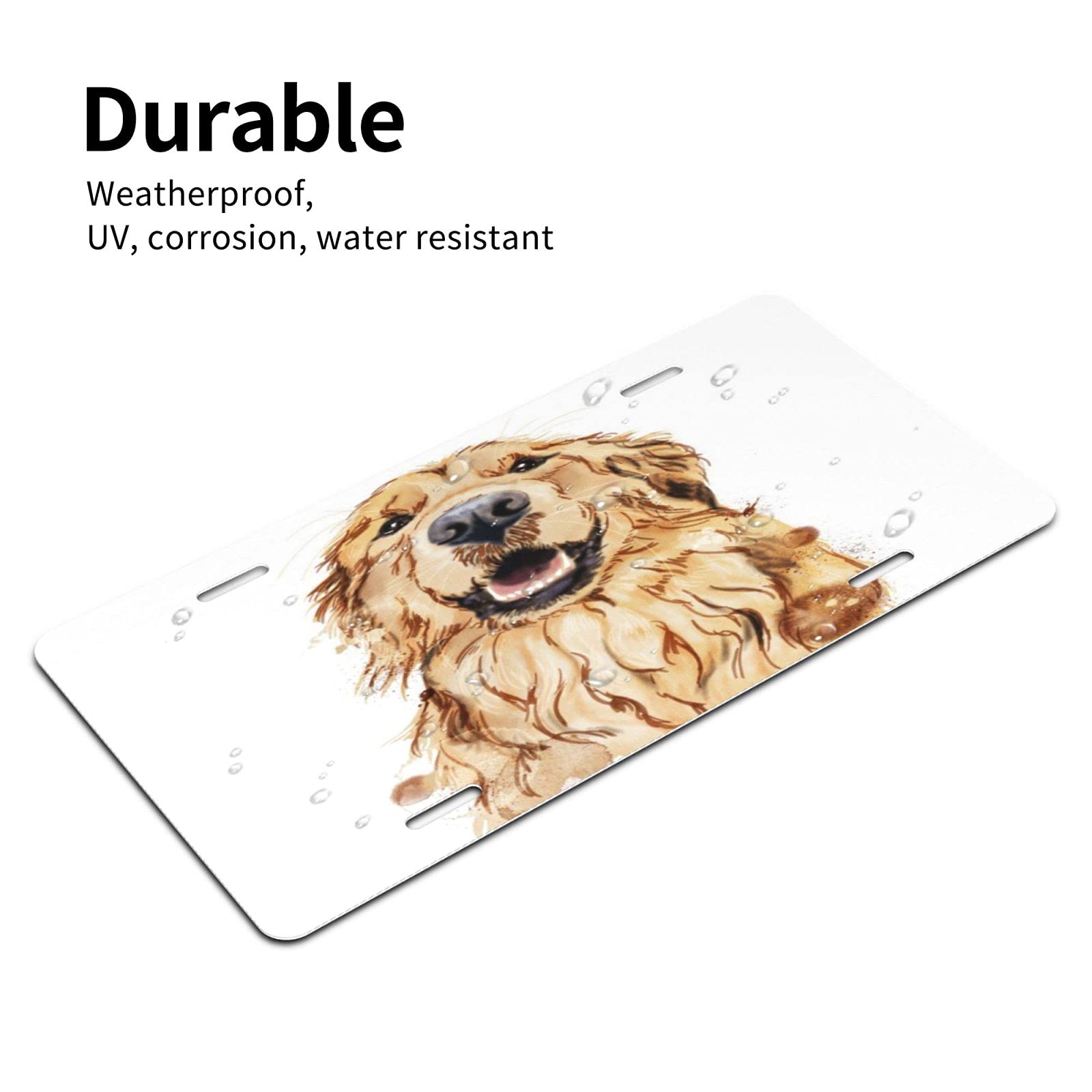 Golden Retriever License Plate Cover - 6x12 Inch Aluminum Decorative Car Plate, 4 Hole Mount
