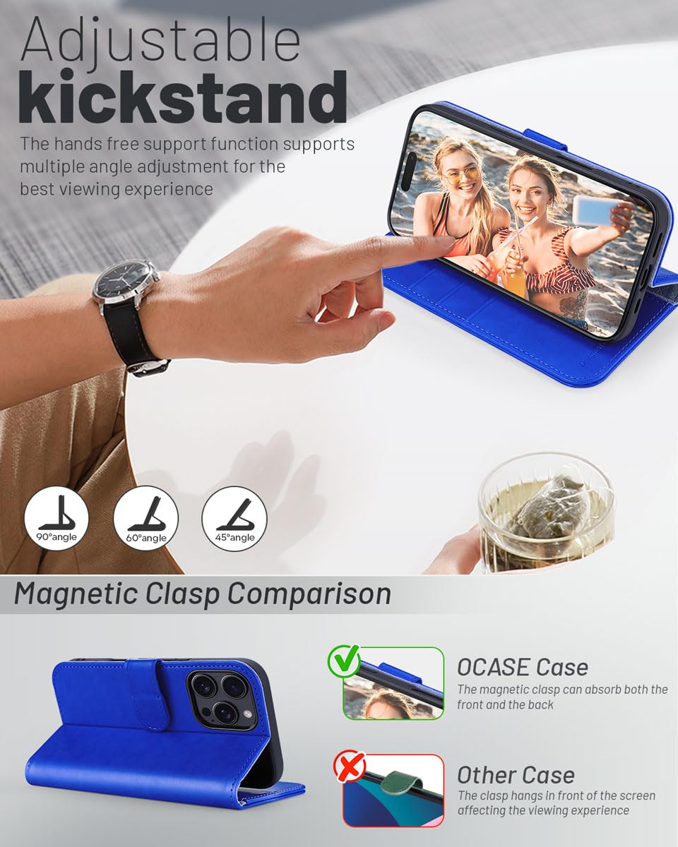 OCASE for iPhone 16 Pro Max Case, PU Leather Wallet, Magnetic Flip Folio Cover with RFID Blocking, Card Holders - Image 4