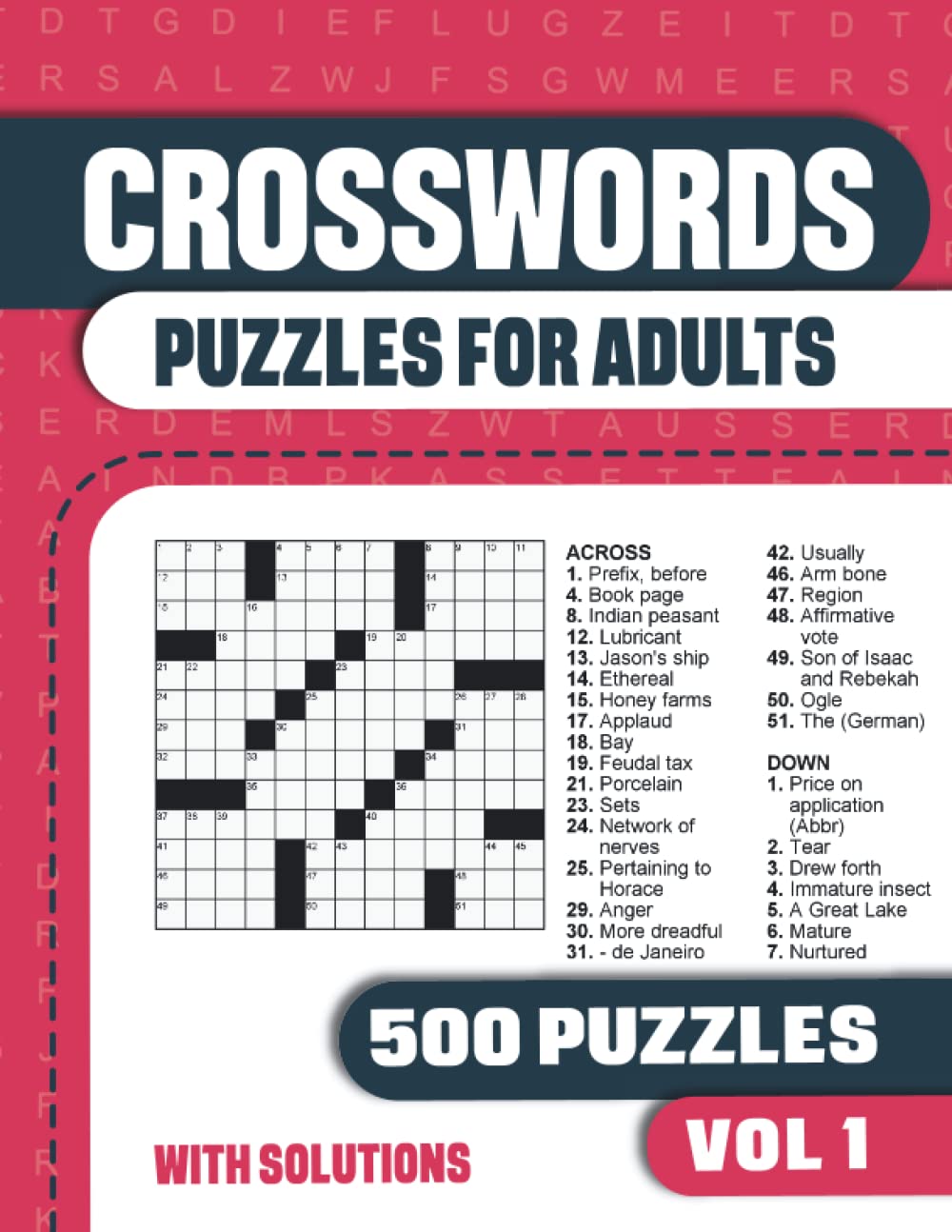 Crosswords Puzzles for Adults: Crossword Book with 500 Puzzles for Adults. Seniors and all Puzzle Book Fans - Vol 1 (Crosswords Puzzles for Adults with 500 Puzzles)