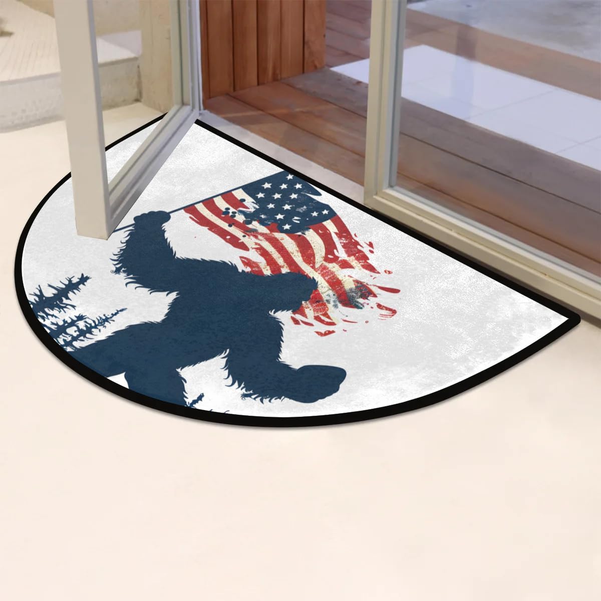 cfpolar Half Round Door Mat Bigfoot American Flag Non-Slip Semi Circle Area Rug Washable Half Moon Hearth Rugs for Indoor Outdoor Bathroom Kitchen Patio Runner Mat Laundry Room Home Decoration