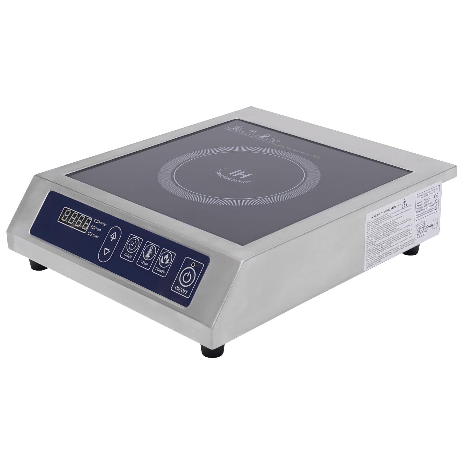 Cocina de inducción comercial 3500 W, control de temperatura rápido y preciso, almacenamiento portátil, eficiencia energética, bloqueo