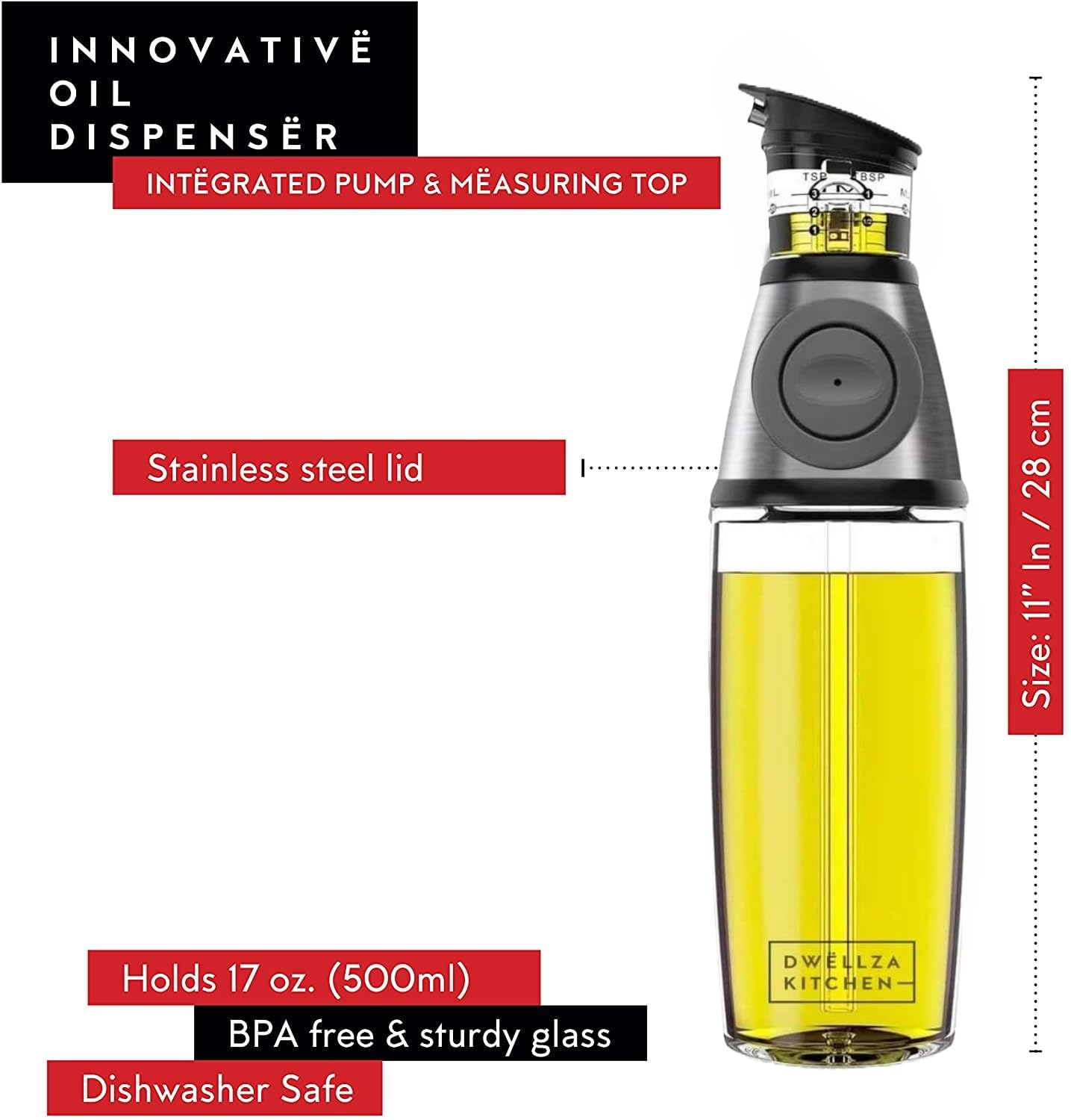 Olivenölspenderflasche für Küche & Olivenölsprüher Mister zum Kochen - Gießen Sie Öl, Essig & Sirup ab 17 Unzen Tropffreie Olivenölflasche mit Messungen und 6 Unzen Olivenöl Sprühflasche