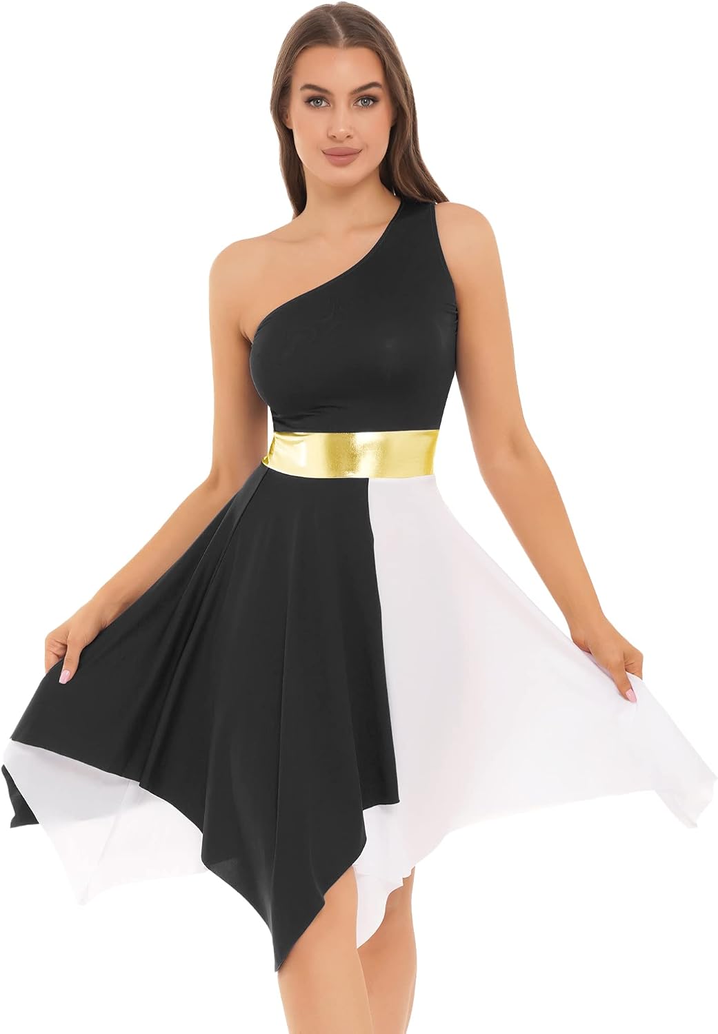 TiaoBug Praise Dance Dresses for Women Sleeveless Asymmetrical Color Block Tunic Liturgical Worship Dancewear