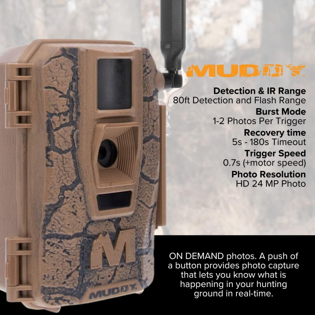 MUDDY Mitigator Cellular 24MP Imaging Trail Camera Bundle with 5000mAh Lithium-Ion Solar Battery, 32GB Memory Card, and Card Reader (4 Items)