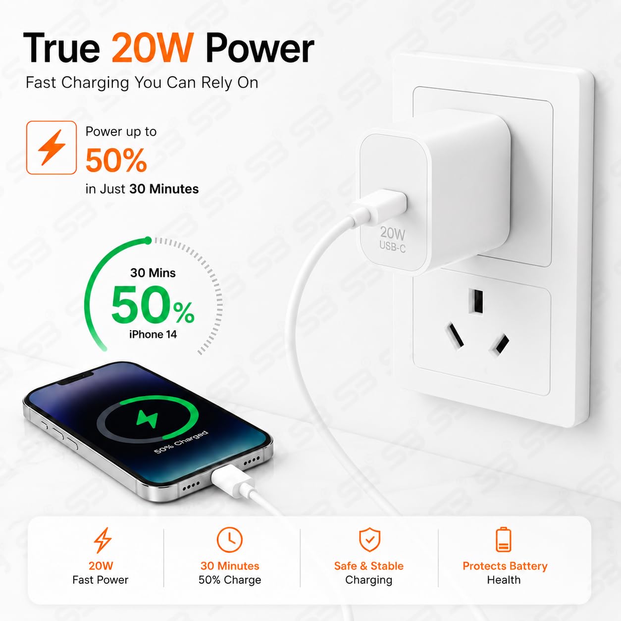 SB 20W USB-C Fast Charger for iPhone, Power Delivery Wall Adapter, Type-C PD Charging Adapter Compatible with iPhone 14, 13, 12, 11, XR, iPad & AirPods (Black) — Amazon image 8