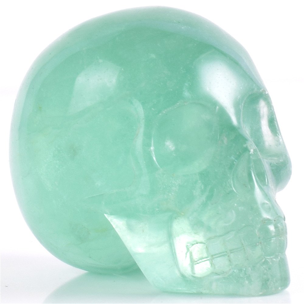 Aitelei Green Fluorite 2" Nature Hand Carved Gemstone Skull Statue,Healing Crystal Stone Human Reiki Skull Figurine Statue Sculptures (Green Fluorite)