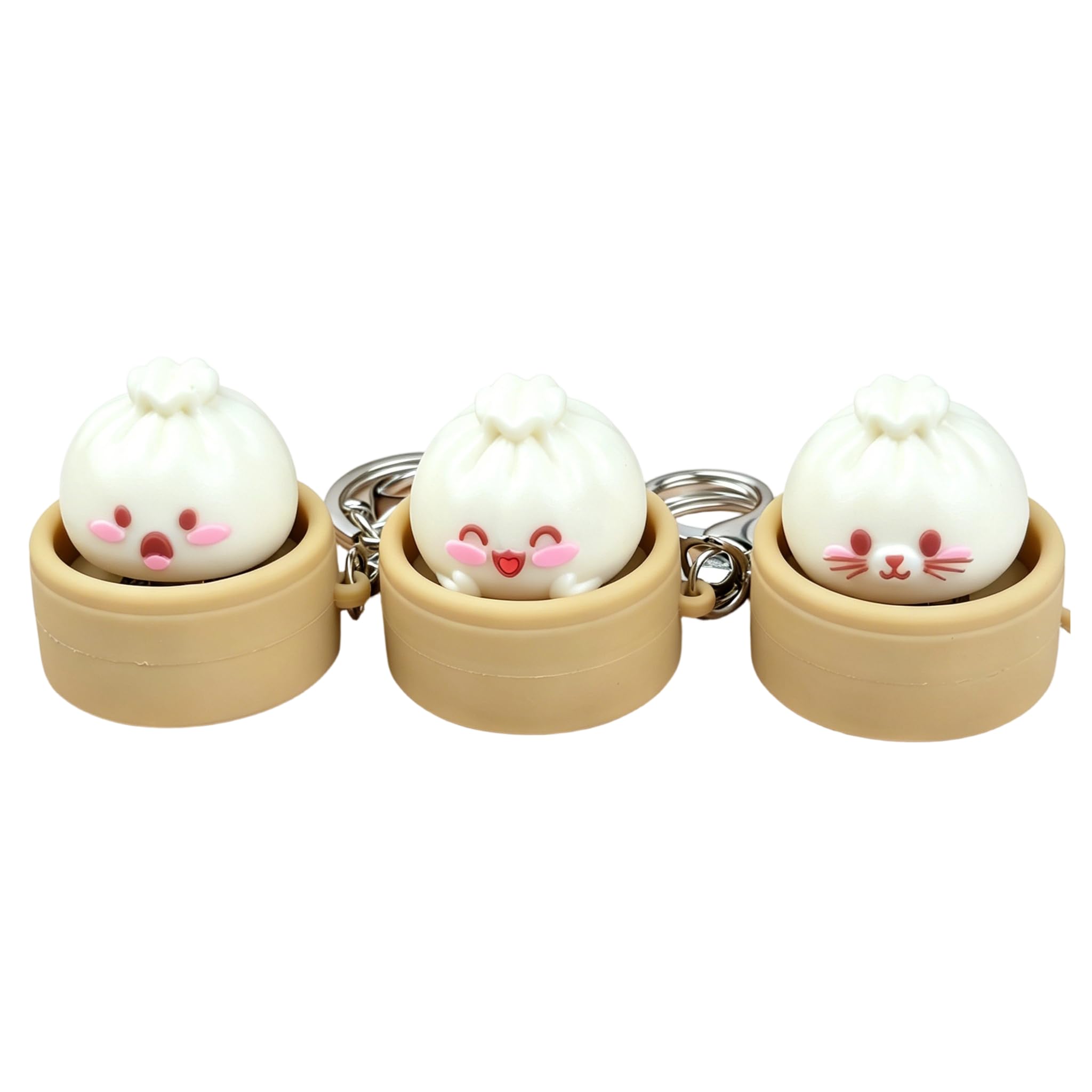 Larfraecy 3PCS Mini Dumplings Clicker Fidget Toy Keychain Cute Steamed Bun Fidget Clicker with Crisp Sound for Anxiety Relief & Focus Boost Random Expression Keyring for Travel Work Home Bag Phone