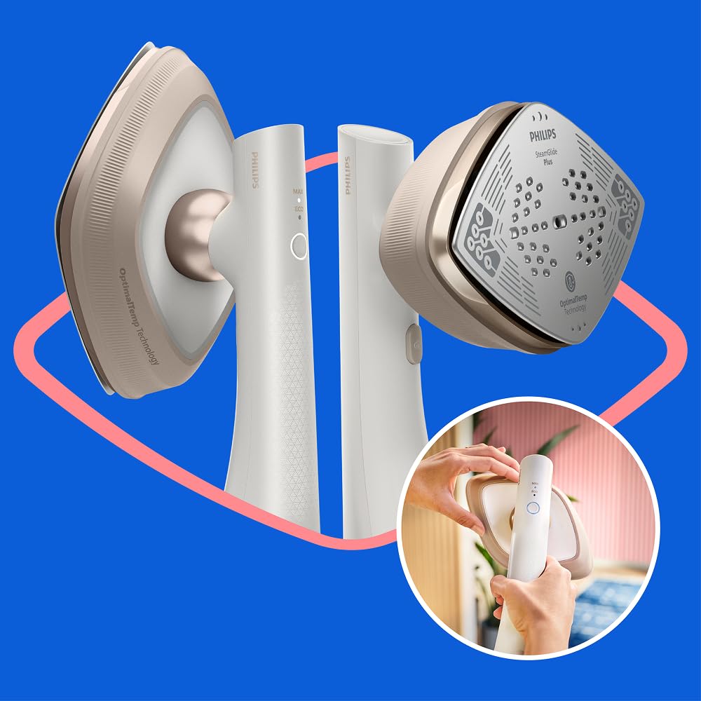 Philips OneTurn, 2-in-1 Bügeleisen & Steamer mit drehbarem Kopf, Einfach losbügeln – kein Brett, 45 g/min Dauerdampf, Energieeffizient 1800 W, Weiß (GC213/10)