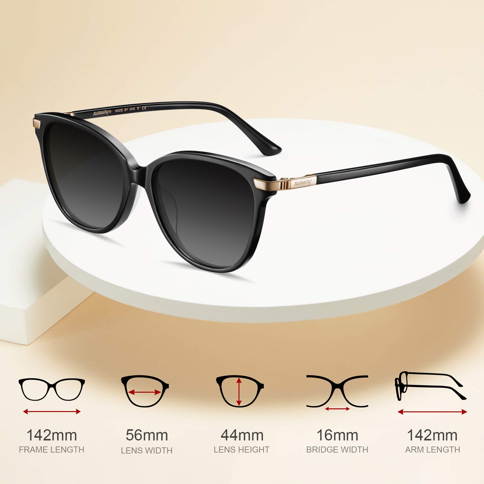 AVAWAY Okulary Przeciwsłoneczne z Polaryzacją w Stylu Retro, dla Kobiet | Ochrona Przed Promieniowaniem UV, do Fotografii, Wędrówek, Podróży, Jazdy Samochodem, Kategorii 3, Oprawki Octanowe