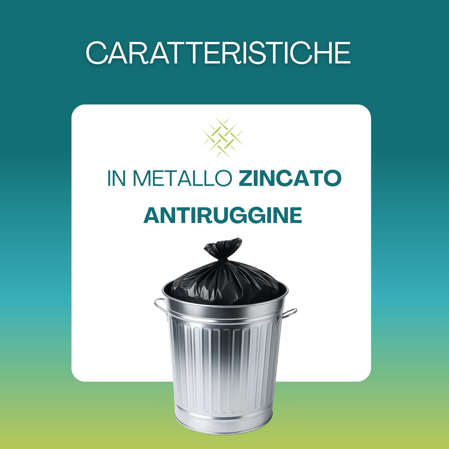 PALUPLUS Bidone per Rifiuti in Metallo Zincato, Misura 30x30x35 cm, Pattumiera con Coperchio e Maniglie, Secchio per Immondizia Antiruggine da Esterno -3546C -1,90 (18 Litri)