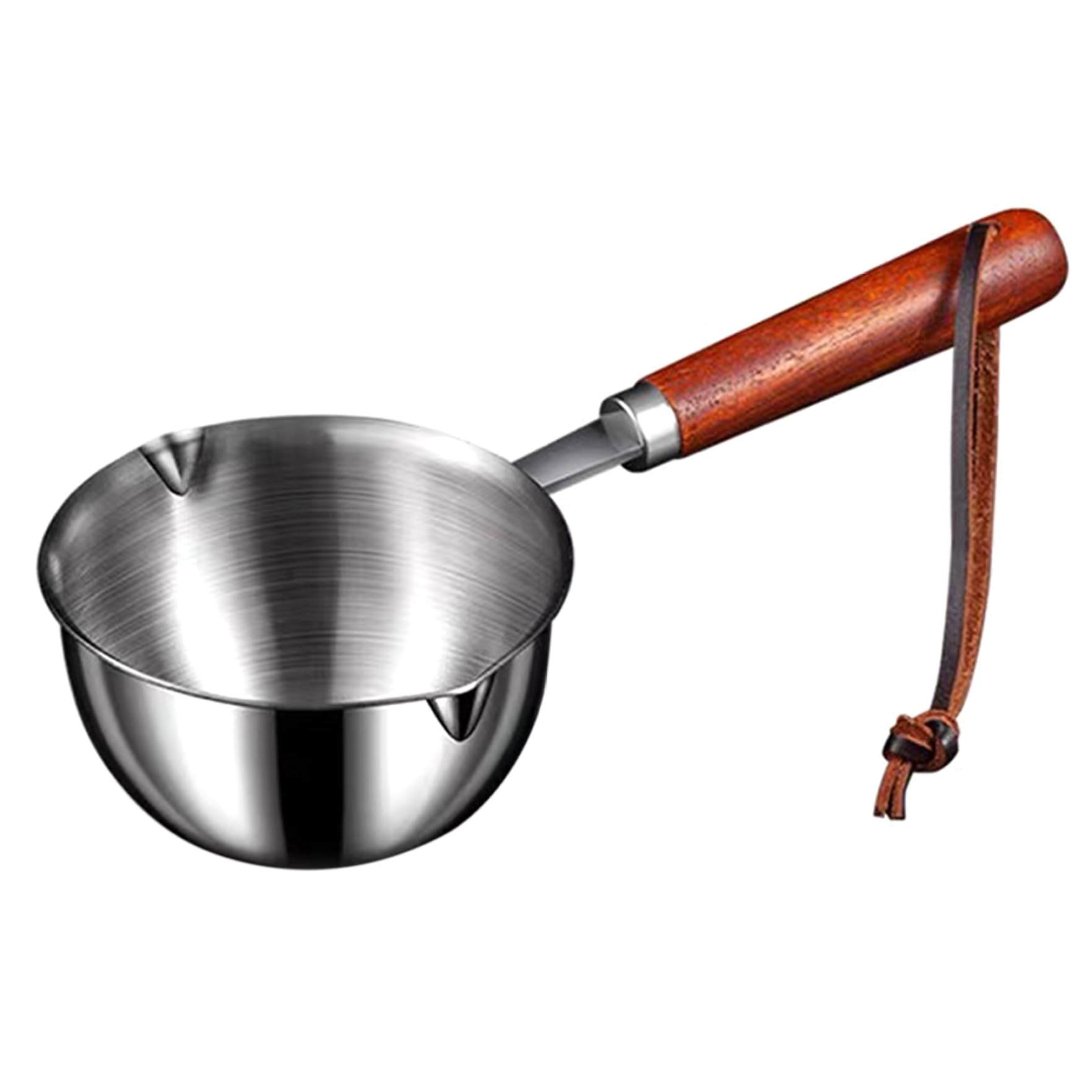 Small Sauce Pan Stainless Steel Sauce Pan with Wooden Handle 300ml Mini Pot with Pour Spout Hanging Small