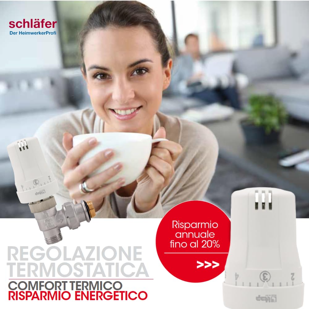 Schläfer 37020001 | Valvola Termostatica Completa per Termosifoni, Valvola Termostatizzabile Dritta con Testina di Comando Termostatica per Radiatore Riscaldamento Termosifone Termoarredo 0-28 C