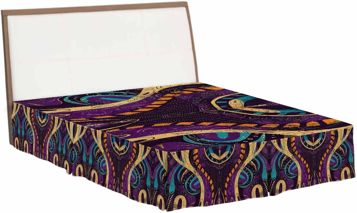 RisQiten Yellow Purple Green Bed Skirt Queen Size 18 Inch