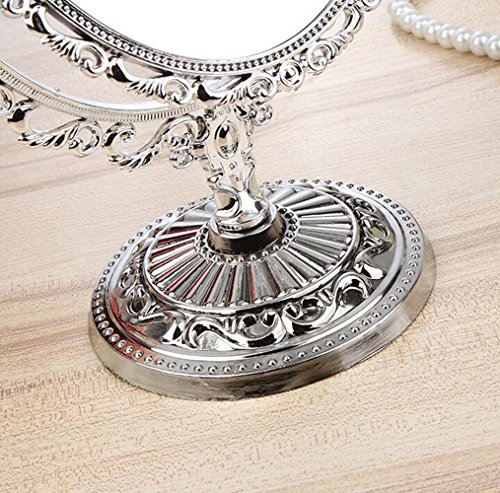 Guppy Desktop Antique Vintage European Style Two Sided Swivel Oval Tabletop Vanity Makeup Mirror With Embossed Hollow Flower Shiny Pedestal(Gold) #TOP2