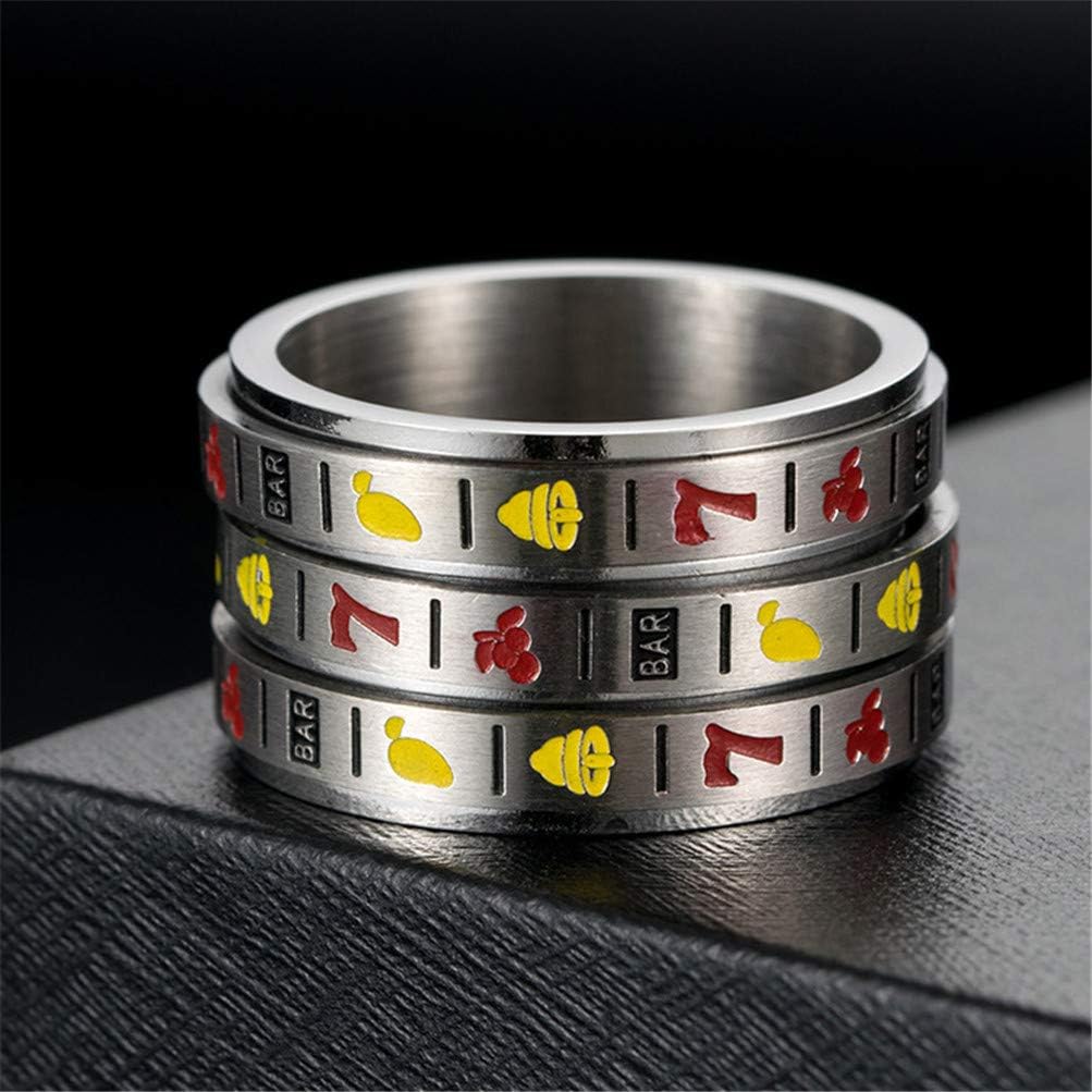 Unisex Stainless Steel Fruit Slot Machine Pattern Fun Rotatable Ring 3 Layers Gambling Game